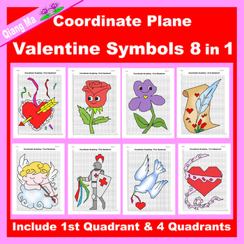 Preview of Valentine Coordinate Plane Graphing Picture: Valentine Symbols 8 in 1