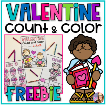 Preview of Valentine Count and Color - Preschool FREEBIE