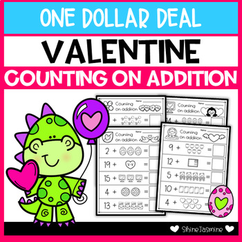 Preview of Valentine Counting on Addition Worksheets - Numbers 1 to 20 - ONE DOLLAR DEAL