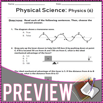 physical science energy sound heat waves matter worksheets grade 7