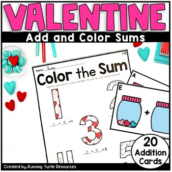 Preview of Valentine Day Add the Room Math Activity, Kindergarten Valentine's Day Addition