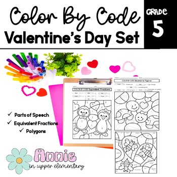 Preview of Valentine Day Color By Code Set for Upper Elementary