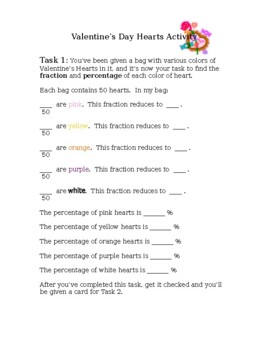 Preview of Valentine Day Fractions activity (editable and fillable resource)