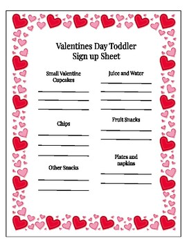 Valentine Day Sign Up Sheet by Pre K Excellence TPT