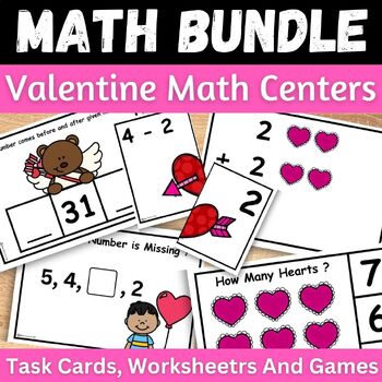 Preview of Valentine's Day math Center Missing number Addition & Subtraction Game Bundle