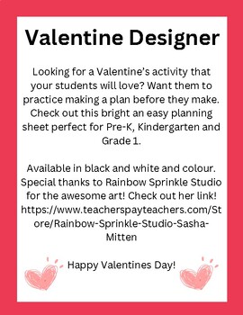 Preview of Valentine Designer-Pre-K, JK, SK, Grade 1- Problem Solving, Planning