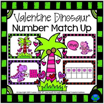 Preview of Valentine Dinosaur Number Match Up