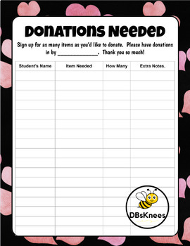 Preview of Valentine Donation Form *Editable!
