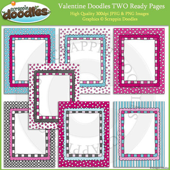 Valentine Doodles TWO 8 1/2 x 11 Ready Pages by Scrappin Doodles