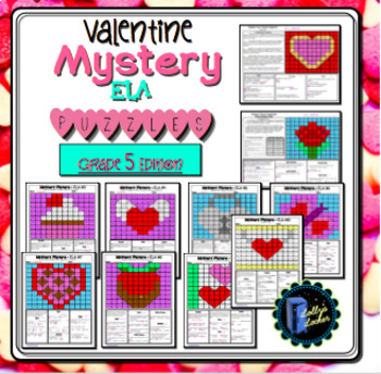 Preview of 5th Grade Valentine ELA Color by Code Mystery Pictures: Fifth Grade ELA Skills