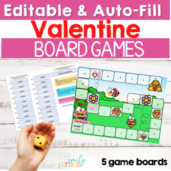 Valentine Editable Board Games Auto-Fill for Sight Words or Math by ...