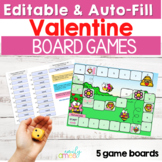 Valentine Editable Board Games Auto-Fill for Sight Words or Math