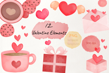 Preview of Valentine Element Watercolor Hand Drawn.
