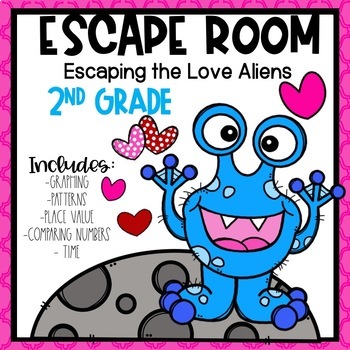 Preview of Valentine Escape Room 2nd grade Math Skills