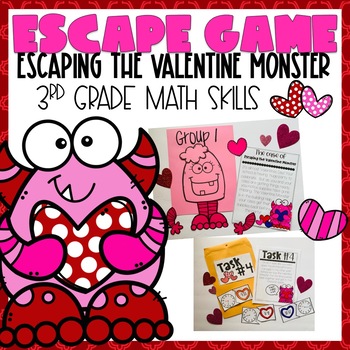 Preview of Valentine Escape Room 3rd grade Math Skills