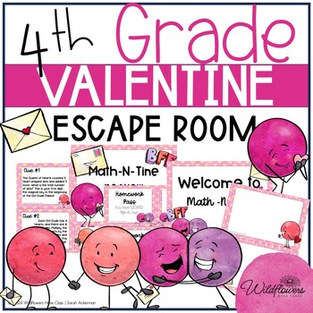 Preview of Valentine Escape Room 4th Grade Math Featuring Dot Dudes with Editable Clue Page