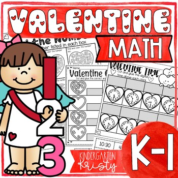 Preview of Valentine's Day & February NO PREP Math Worksheets for K-1