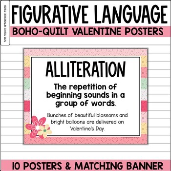 Preview of Valentine Figurative Language Posters | Boho Quilt Edition