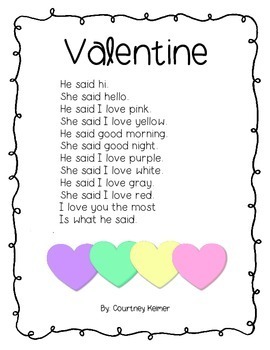 Valentine Fluency Passage, Comprehension Questions, Color by Sight Word