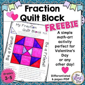 math fraction quilt block art with a character traits focus freebie grades 3 5