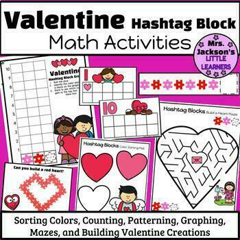 Preview of Valentine Hashtag Blocks Math Activities