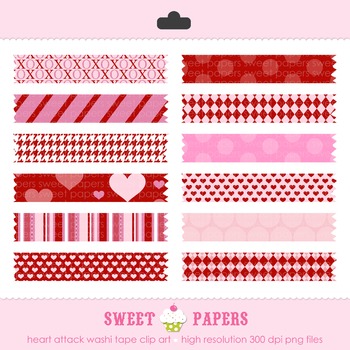 Hearts washi tape clipart, Valentines day