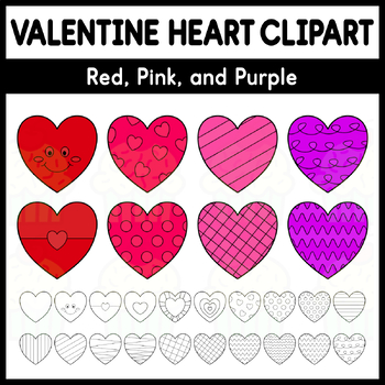 Preview of Valentine Heart Clipart - Red, Pink, and Purple