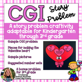 Preview of February Valentine Heart Craftivity | CGI Math Word Problem | Story Problem
