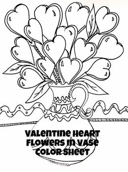 Valentine Heart Flowers In Vase Color Sheet By Davinci S Workshop