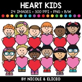 Valentine Heart Kids Clipart + FREE Blacklines - Commercial Use