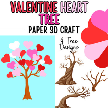 Preview of Valentine Heart Trees 3D Paper Craft | Happy Valentines Fun Activity