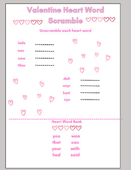 Preview of Valentine Heart Word Scramble