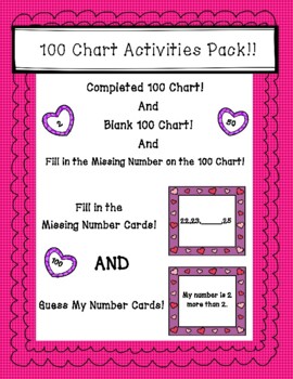 Preview of Valentine Hearts 100 Chart Activities