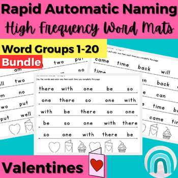 Preview of Valentine High Frequency Words Sight Word Rapid Automatic Naming Activities 1-20