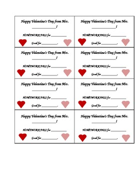 Valentine Homework Pass Cards By WayofJen187 Teachers Pay Teachers   Original 711705 1 