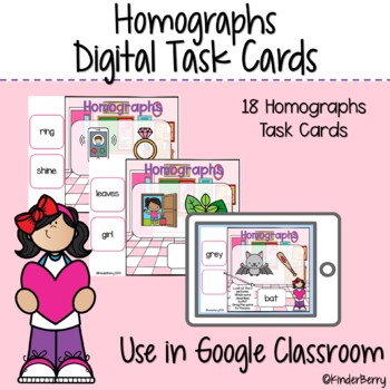 Preview of Valentine Homographs Digital Task Cards Google Classroom | Distance Learning