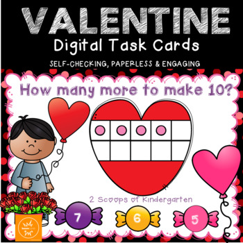 Preview of Valentine How Many More to Make 10 Power Pt Game w/BOOM CARDS -Distance Learning