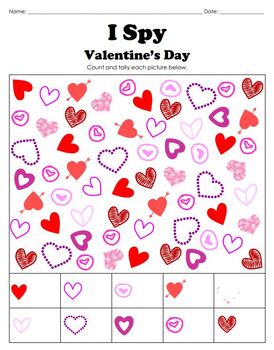 Preview of Valentine I Spy | Count and Color | Math and Graphing Activities