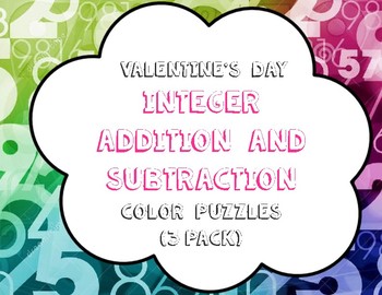Preview of Valentine Integer Addition and Subtraction Color Puzzle 3 Pack