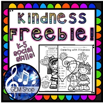 Preview of FREE KINDNESS Coloring Activities Social Skills SEL K-5 MUSIC Worksheets Sub Tub