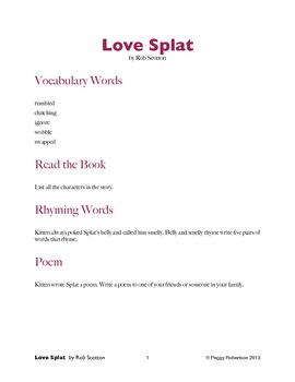 Preview of Valentine Lesson Plans/Activities based on the book Love Splat