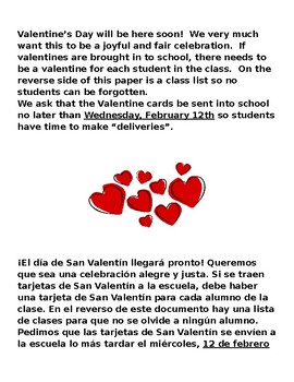 Preview of Valentine Letter for Parents (editable) English/Spanish