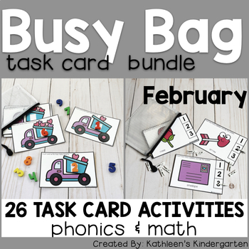 Preview of Valentine Literacy and Math Task Card Bundle