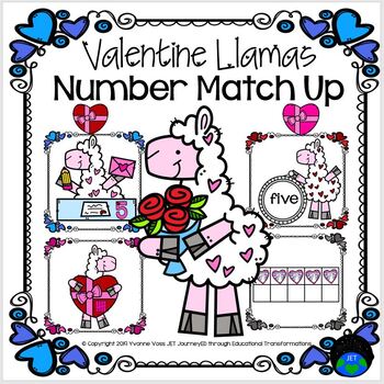 Preview of Valentine Llama Number Match Up