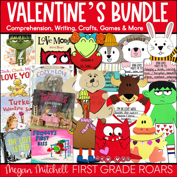 Preview of Valentine Love Reading Comprehension Activities Bundle Writing, Crafts, & More