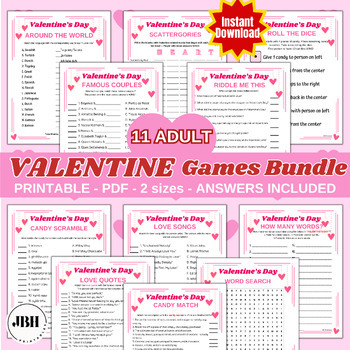 Preview of Valentine MEGA Bundle - 11 Fun-Filled Valentine Games for Older Kids or Adults