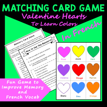 Preview of Valentine Matching Card Game to Learn French Colors