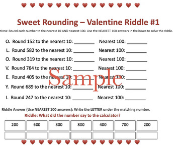 Preview of Valentine Math 3rd Grade | Rounding | Secret Code & Riddle Activities