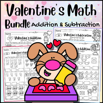 Preview of Valentine Math Bundle Addition and Subtraction to 10 Kindergarten Morning Work