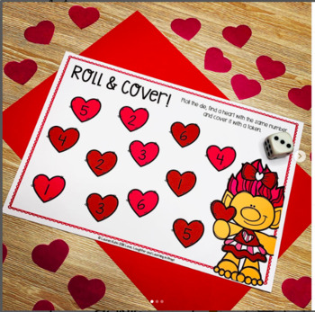 Valentine's Day Math Center {Roll & Cover} by Lauren Williams | TpT